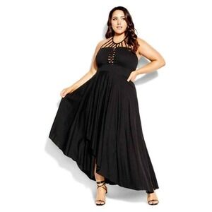 CITY CHIC Plait Detail Maxi Dress In Black NWT plus‎ size 24 XXL BOHO NEW!!!